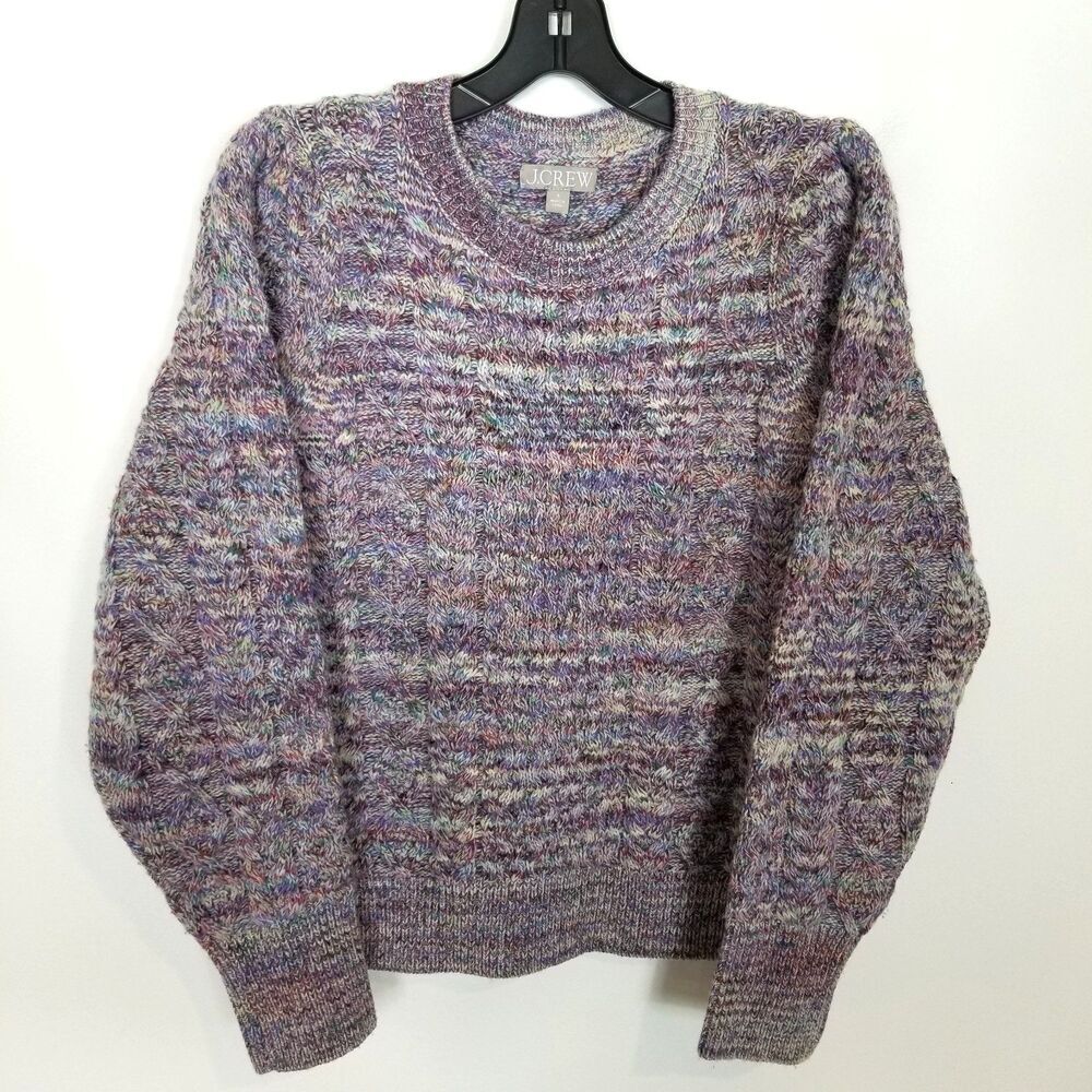 J.Crew Women 100% Wool Cableknit Pullover Sweater Sz‎ S Crew Neck Blue Purple